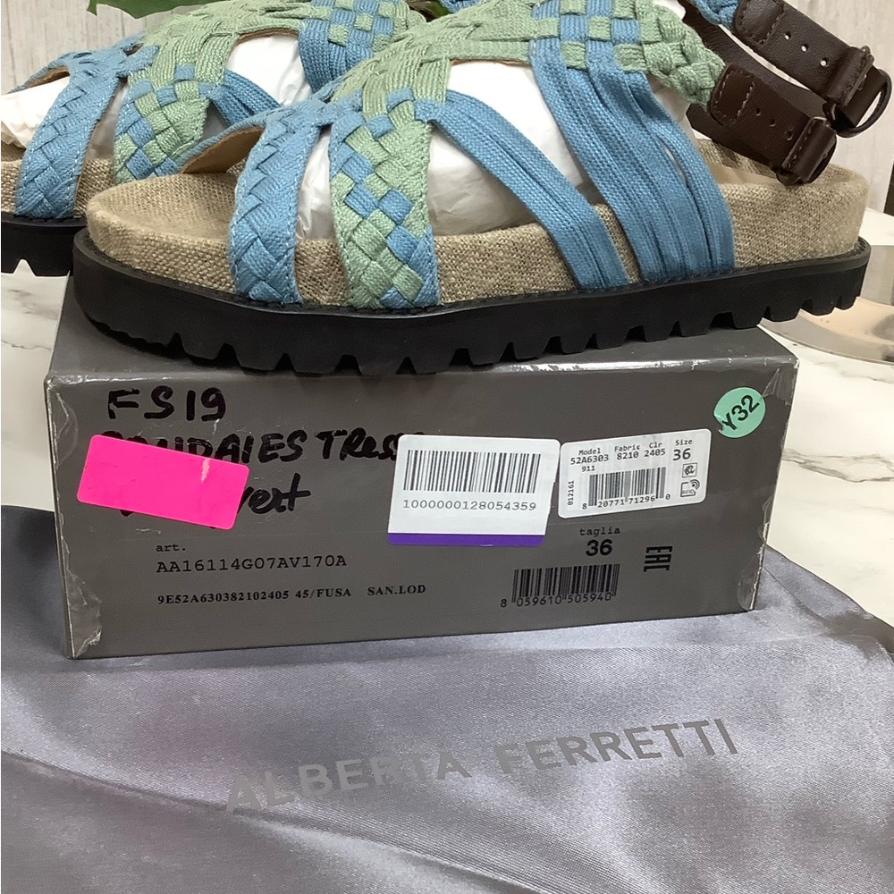 NIB Alberta Ferretti Blue and Green Woven Sandals